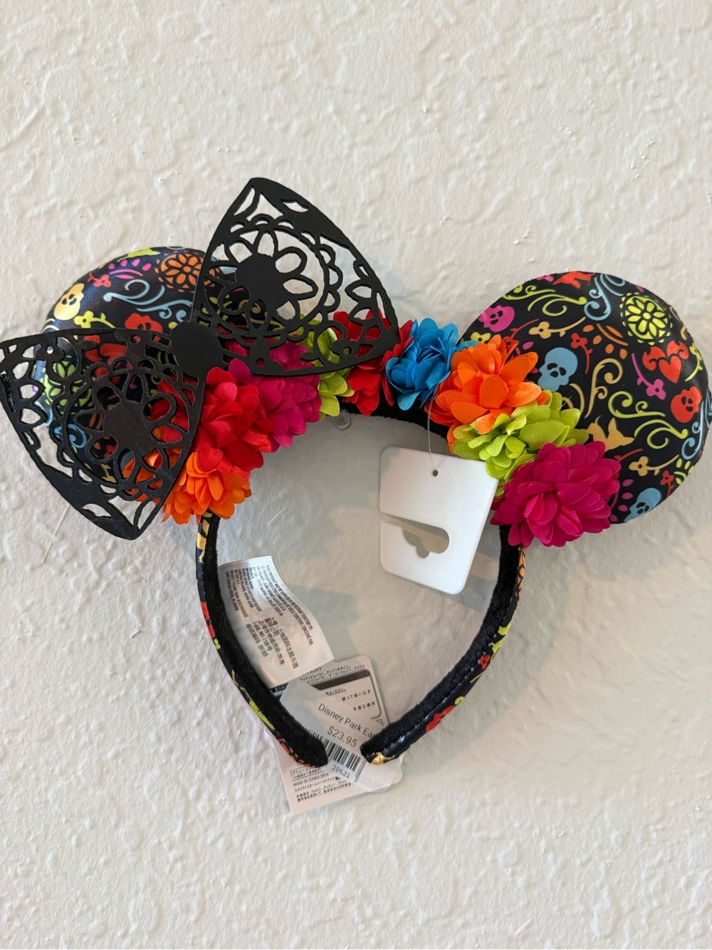 Disney Dia De Los Muertos Ear Headband with Bright Multi-Colored Flowers